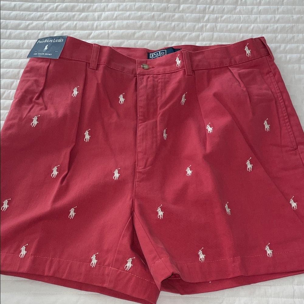 Polo by Ralph Lauren Red Embroidered Pony Flat Front Shorts